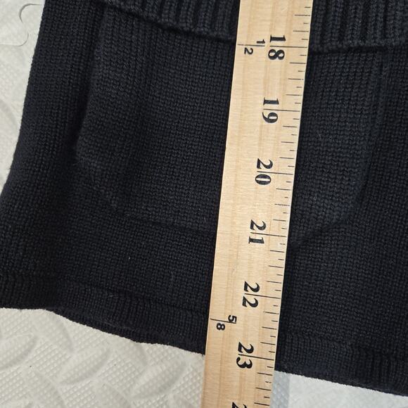 Magaschoni 100% Merino Wool Cardigan Sweater Small Black Gold Silver Tone Zipper - Picture 7 of 8